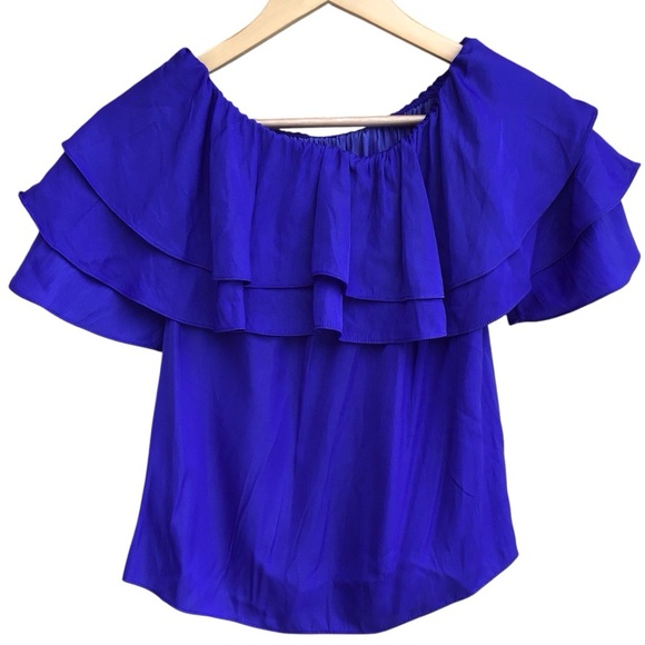 Lilly Pulitzer Haylee Ruffle Off The Shoulder Blouse Royal Purple NEW Size XXS - Picture 3 of 10